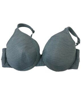 Cacique 44DD Bra Lightly Lined Full Coverage Underwire Gray Blue Lace Trim EUC